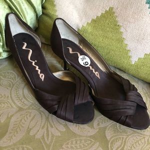 Brown Nina Peep Toe Dress Heels, size: 6.5